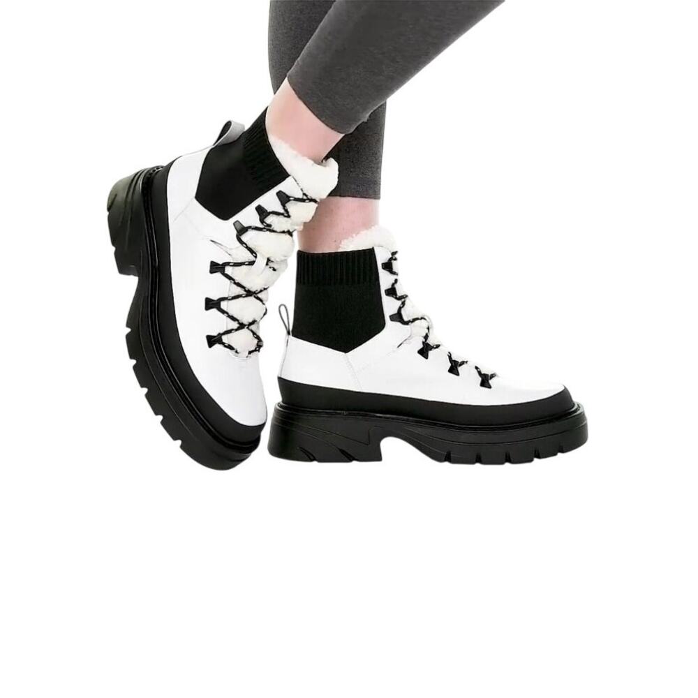 New! Marc Fisher Izuma Lugsole Boots in White/Black - Size 7.5 (MSRP $259) - Picture 5 of 11